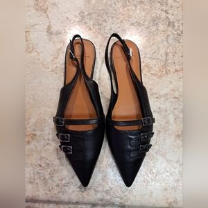 Vagabond Black Pointed Slingback Flats with Buckle Straps